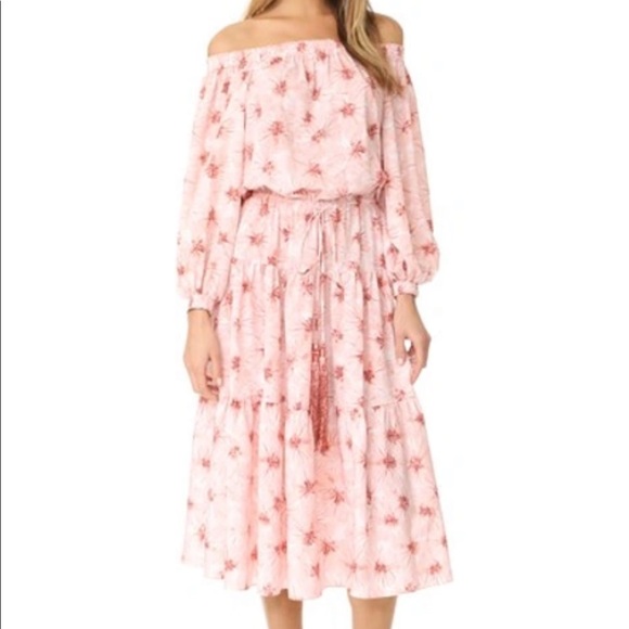 ALEXIS *Tilia* pink floral off shoulder tiered midi dress w drawstring belt XS - Picture 3 of 9